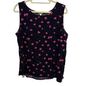 Talbots - Navy / Fuschia floral print sleeveless top - Size L